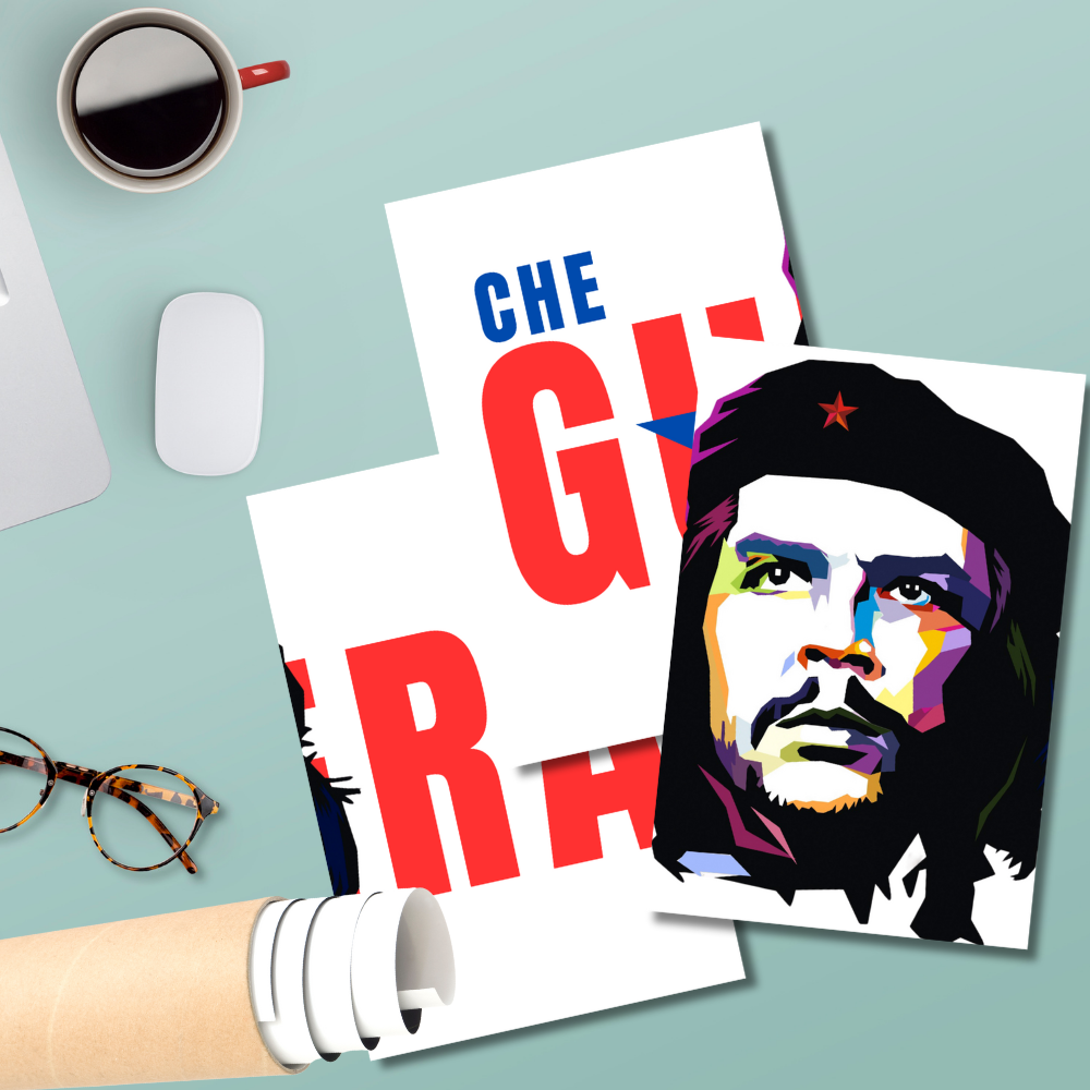 Che Guevara 3 Split Poster – Iconic Revolutionary Wall Art in Bold Red and Blue Design
