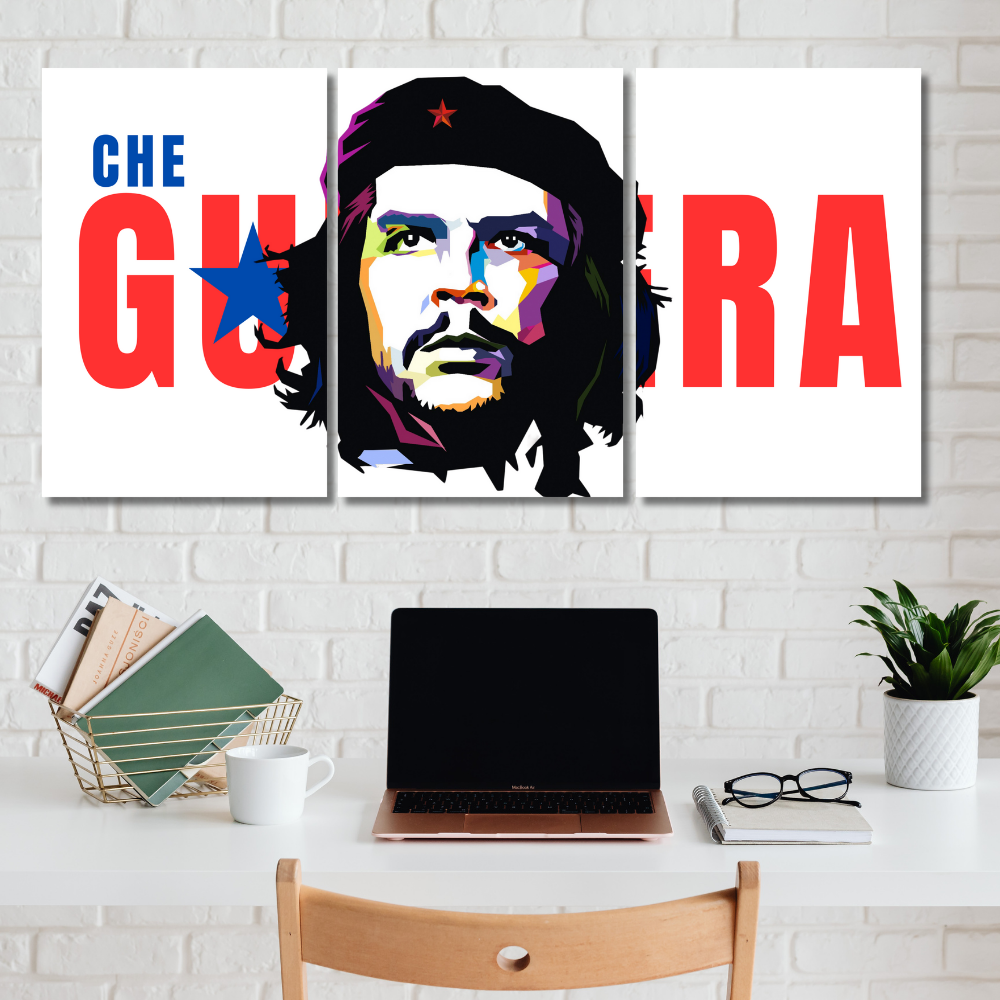 Che Guevara 3 Split Poster – Iconic Revolutionary Wall Art in Bold Red and Blue Design