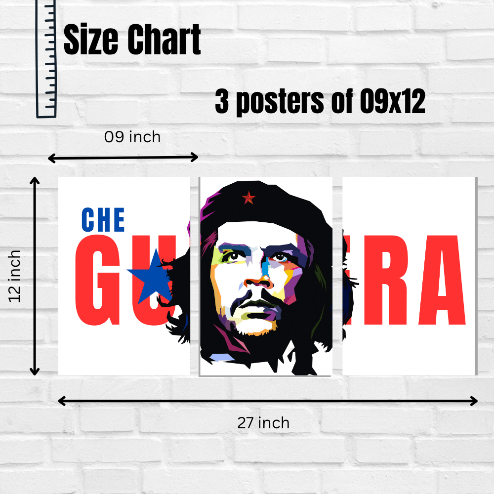 Che Guevara 3 Split Poster – Iconic Revolutionary Wall Art in Bold Red and Blue Design