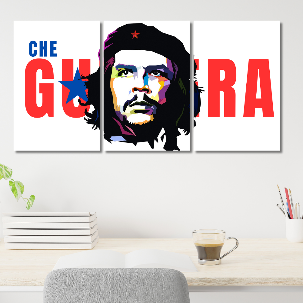 Che Guevara 3 Split Poster – Iconic Revolutionary Wall Art in Bold Red and Blue Design