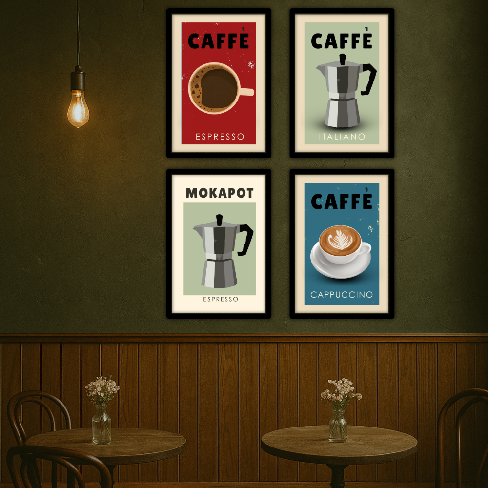 Coffee Quote Poster Frame Set of 4 Wall Framed Posters for Cafe Restraunt Coffee Photo Frames Paintings for wall decor Livingroom Kitchen Office Restro Decoration Items Caffe Painting