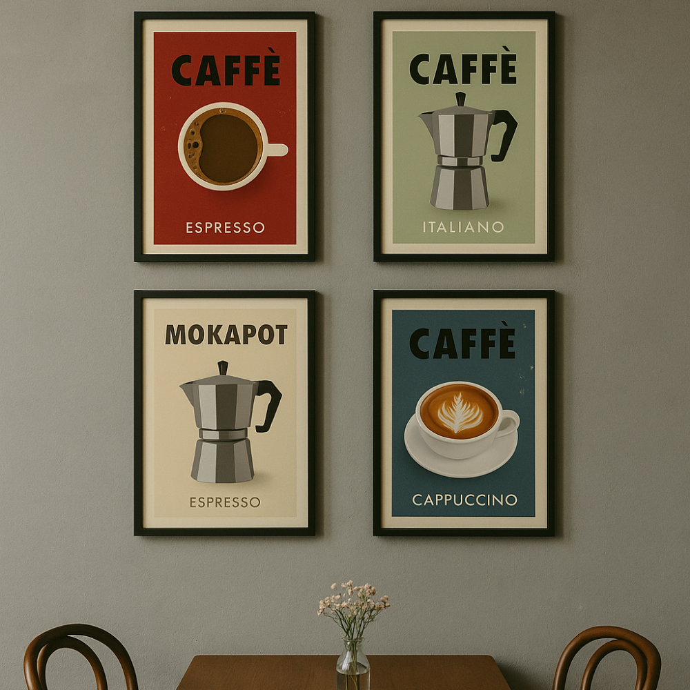 Coffee Quote Poster Frame Set of 4 Wall Framed Posters for Cafe Restraunt Coffee Photo Frames Paintings for wall decor Livingroom Kitchen Office Restro Decoration Items Caffe Painting
