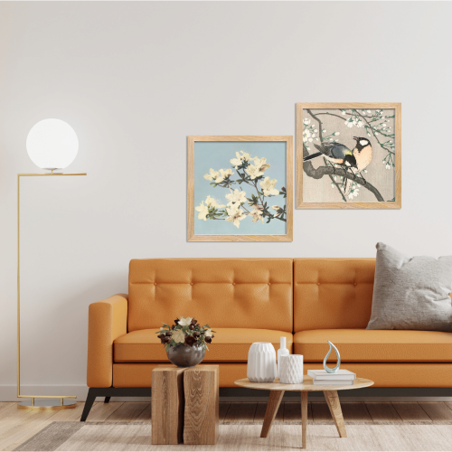 Aesthetic Wall Frames for Living Room Floral & Bird Prints F Frame Poster with Acrylic Glass, Ready to Hang Bedroom, Office, Restaurant Decor (Set of 2 framed posters)