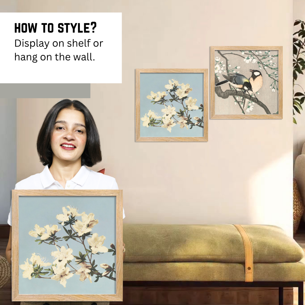 Aesthetic Wall Frames for Living Room Floral & Bird Prints F Frame Poster with Acrylic Glass, Ready to Hang Bedroom, Office, Restaurant Decor (Set of 2 framed posters)