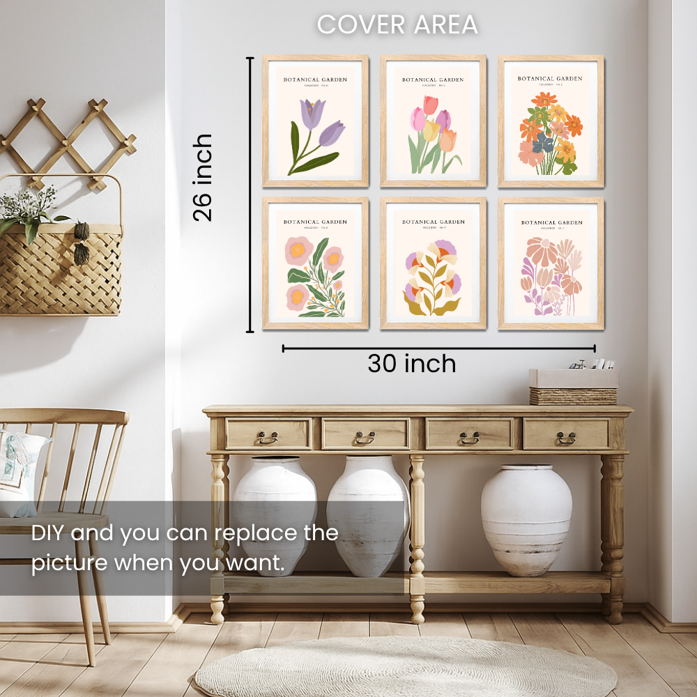 Set of 6 Boho Wall Art Flower Paintings Framed Poster 10 x 13 Inches for Home Decoration, Living Room, Bedroom, hall, Kitchen, and Office Wall Decoration