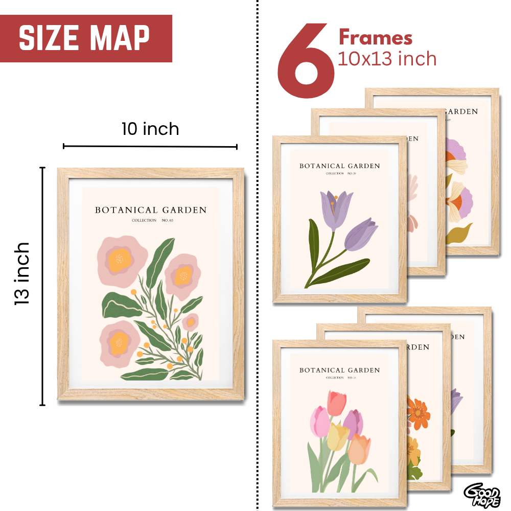 Set of 6 Boho Wall Art Flower Paintings Framed Poster 10 x 13 Inches for Home Decoration, Living Room, Bedroom, hall, Kitchen, and Office Wall Decoration