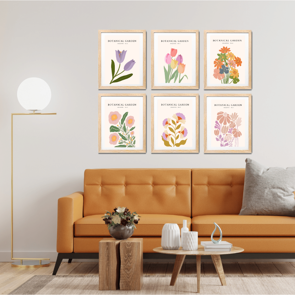 Set of 6 Boho Wall Art Flower Paintings Framed Poster 10 x 13 Inches for Home Decoration, Living Room, Bedroom, hall, Kitchen, and Office Wall Decoration
