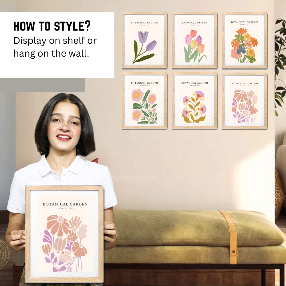 Set of 6 Boho Wall Art Flower Paintings Framed Poster 10 x 13 Inches for Home Decoration, Living Room, Bedroom, hall, Kitchen, and Office Wall Decoration