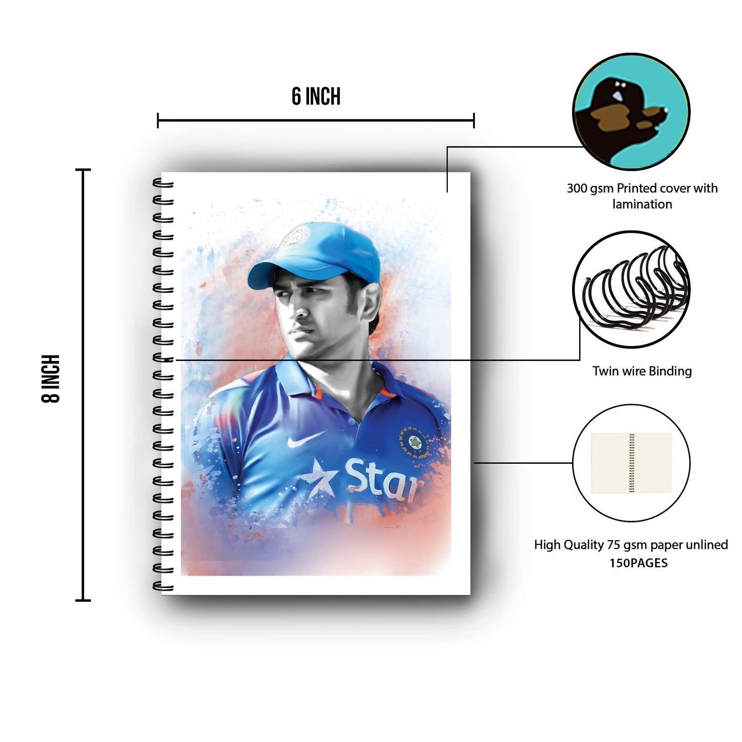 M S Dhoni Printed Notebook