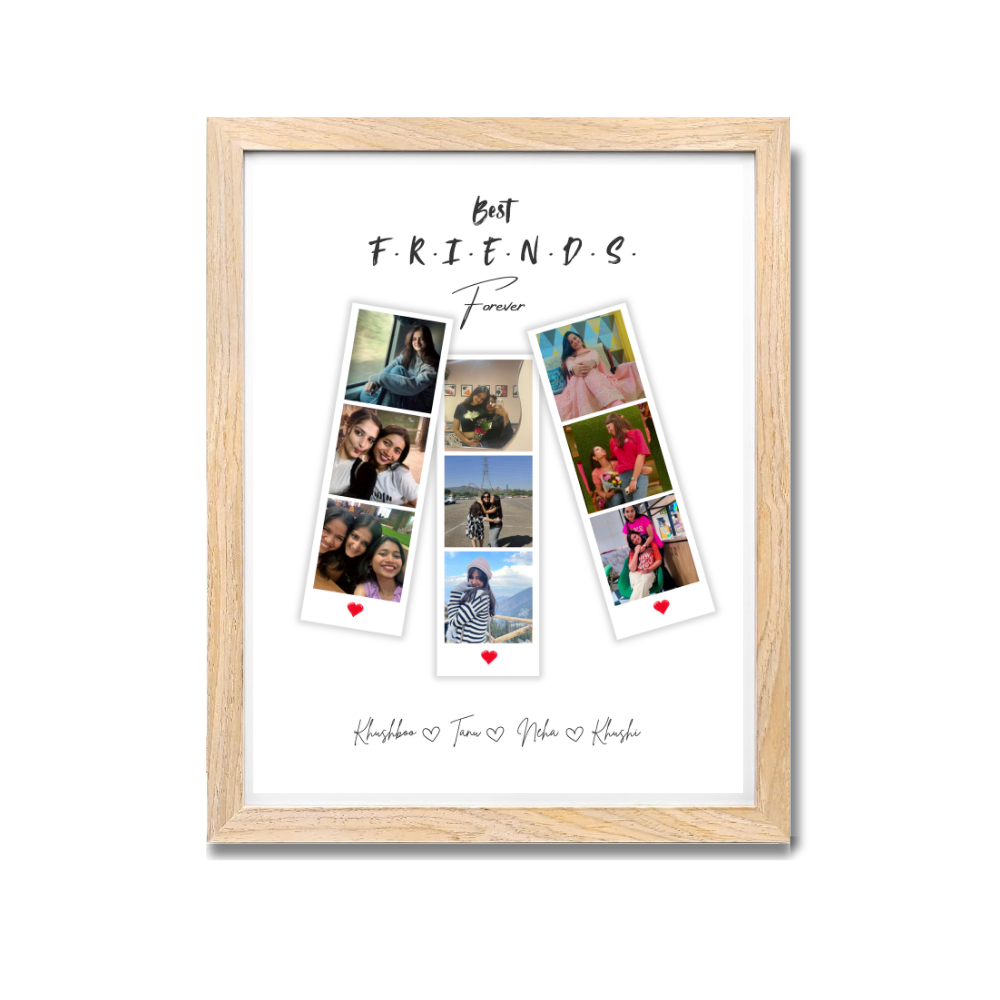 best friend photo frame, personalized friendship frame, wooden frame for besties, BFF photo collage gift, custom friends name frame, birthday gift for best friend, friendship day gift, customized group photo frame, memory frame for friends, custom name and photo frame, girl gang photo gift, roomies wall decor frame