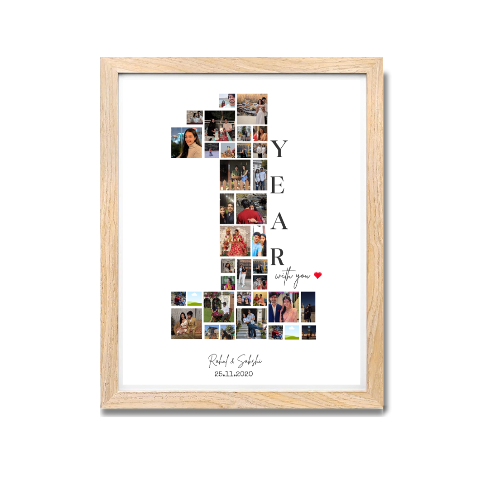 1 year anniversary gift for couple 1 year or month baby custom couple frame, personalized photo collage, wooden love frame, photo collage number 1, customized love gift, custom anniversary frame for couple, personalized couple gift, romantic frame for boyfriend, gift for wife husband, wooden photo frame with name and date, anniversary decoration photo frame, memory collage frame