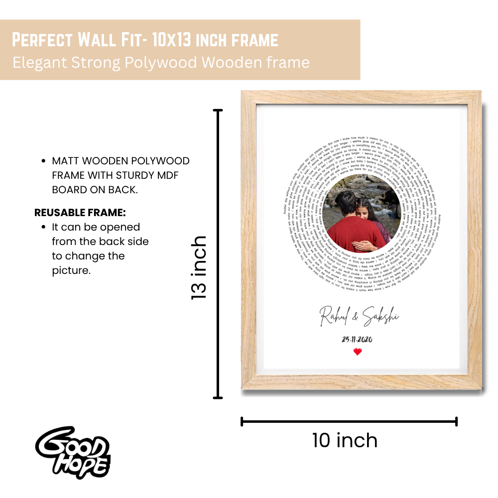 Customized Circular Text Photo Frame – Personalized Wooden Frame Wall Art with Couple Name & Date