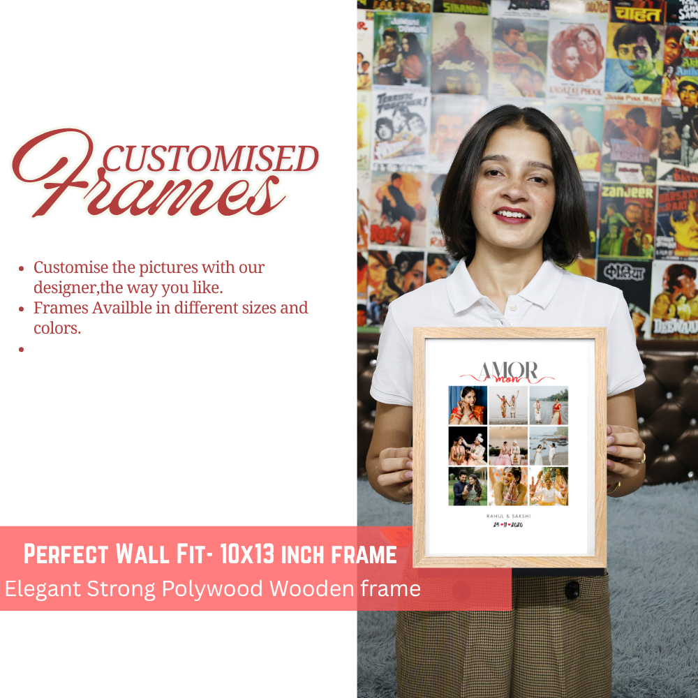Custom Wedding Photo Collage Frame – Amor Mon Design with Wooden Frame