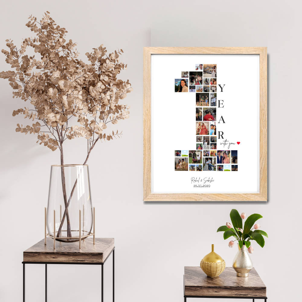 Customized "1 Year with You" Photo Collage Frame – 1 year Frame for Anniversary & Couple Gifts
