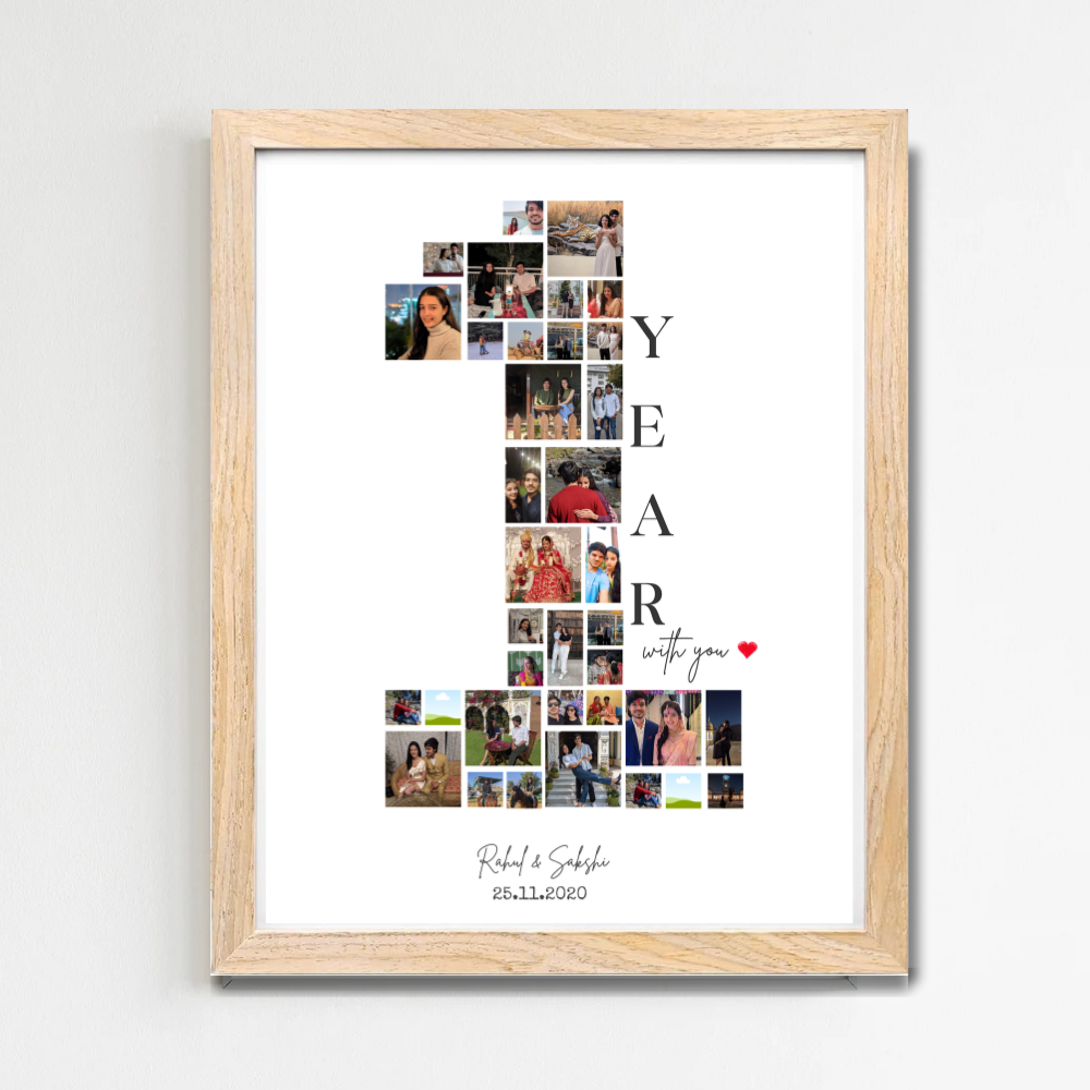 Customized "1 Year with You" Photo Collage Frame – 1 year Frame for Anniversary & Couple Gifts