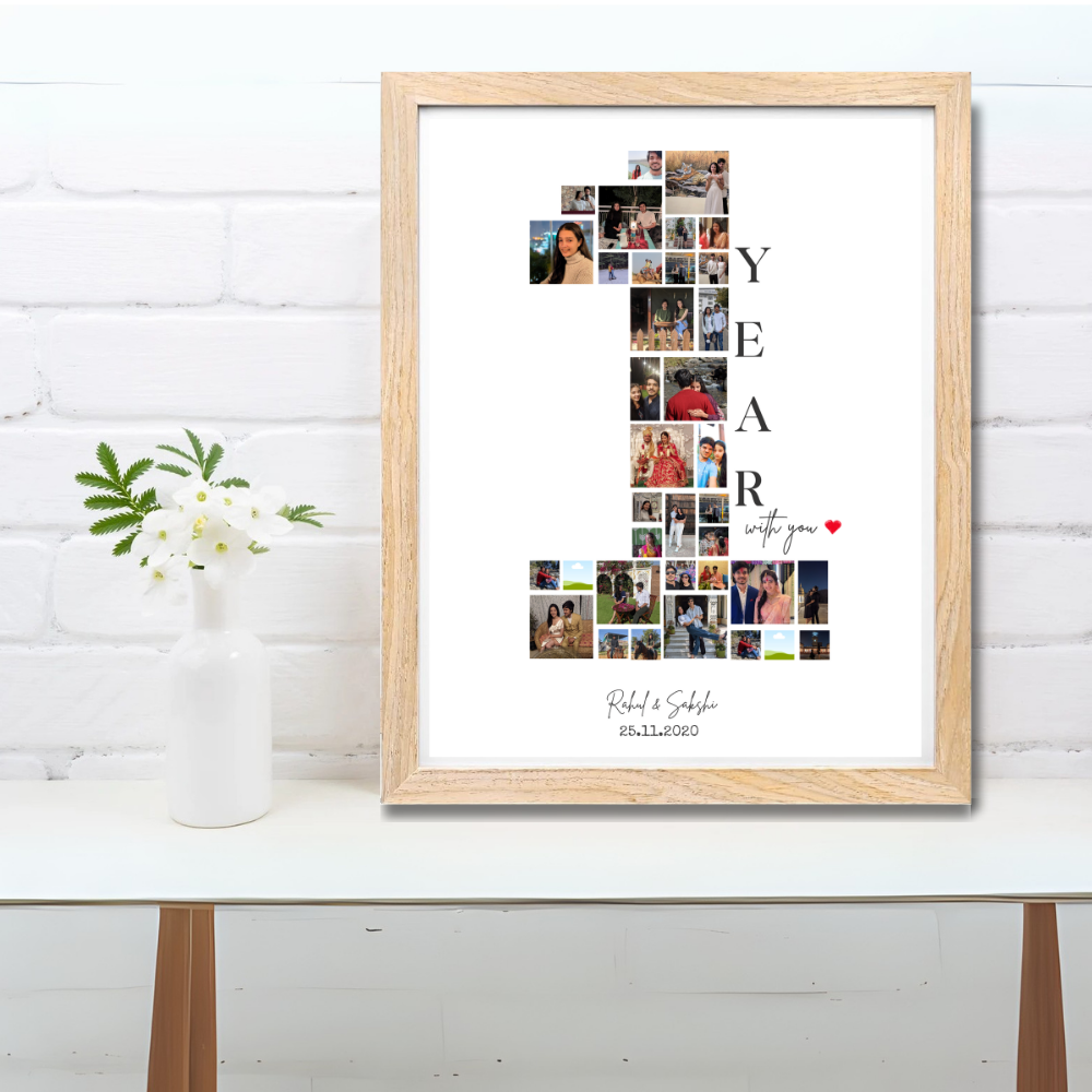 Customized "1 Year with You" Photo Collage Frame – 1 year Frame for Anniversary & Couple Gifts