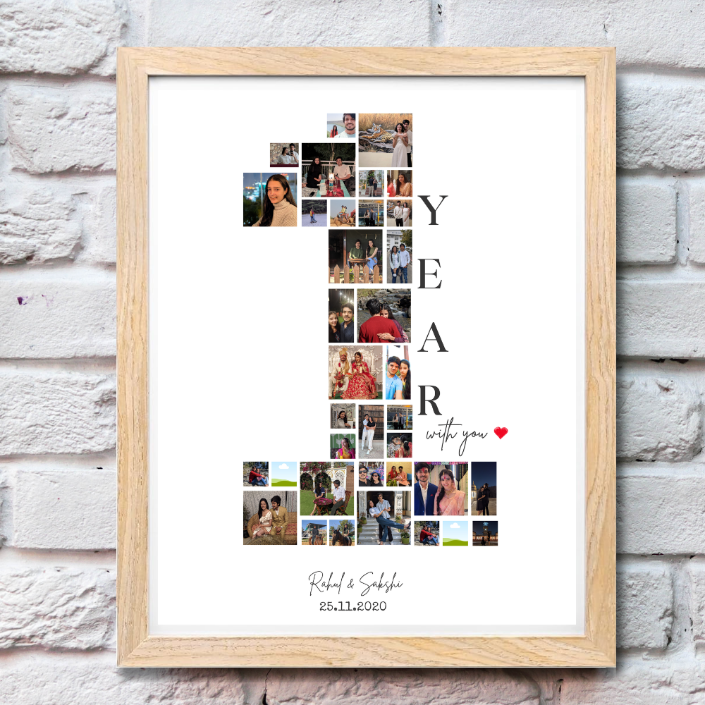 Customized "1 Year with You" Photo Collage Frame – 1 year Frame for Anniversary & Couple Gifts