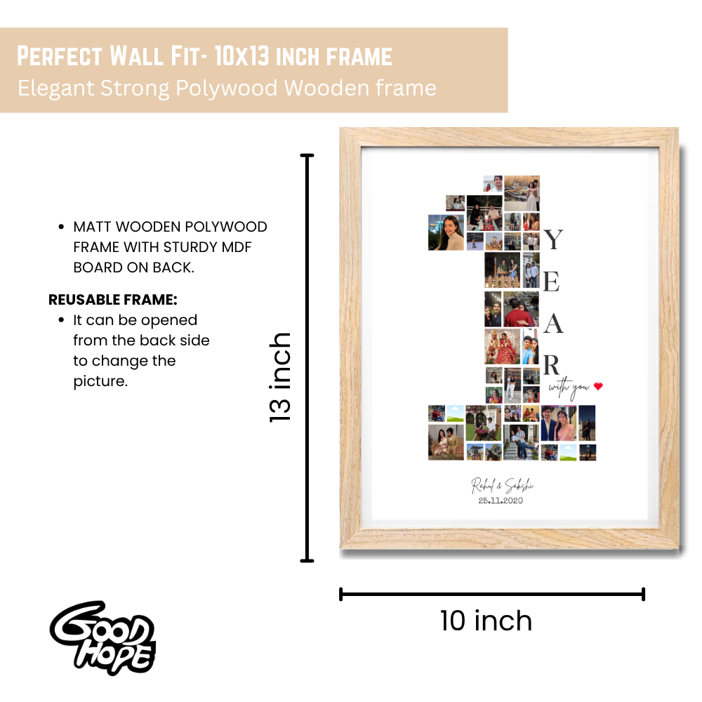 Customized "1 Year with You" Photo Collage Frame – 1 year Frame for Anniversary & Couple Gifts