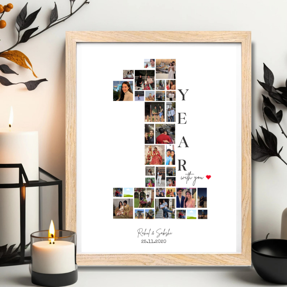 Customized "1 Year with You" Photo Collage Frame – 1 year Frame for Anniversary & Couple Gifts