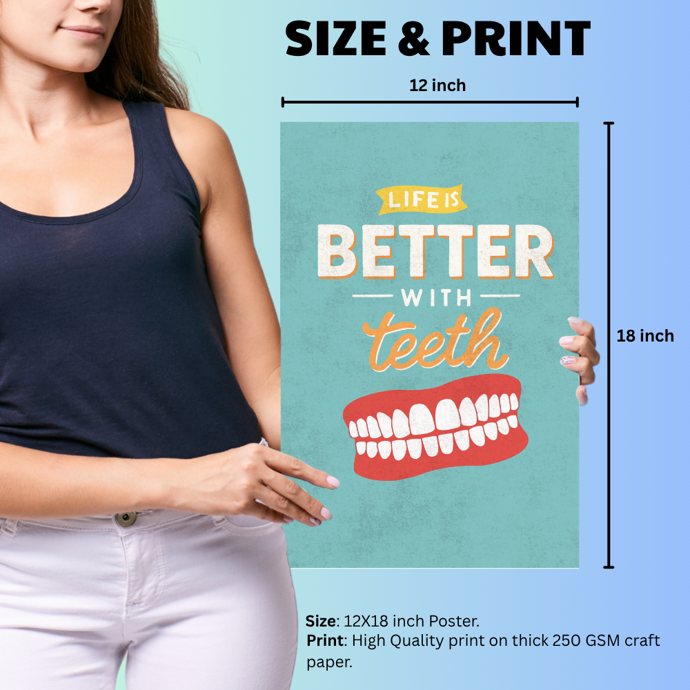 Dentist Funny Quote Wall Frames for Dental Clinic, Photo Frame for Hospital, With Hanging Hook | Teeth Framed poster Pictures for Wall Decoration & Decor