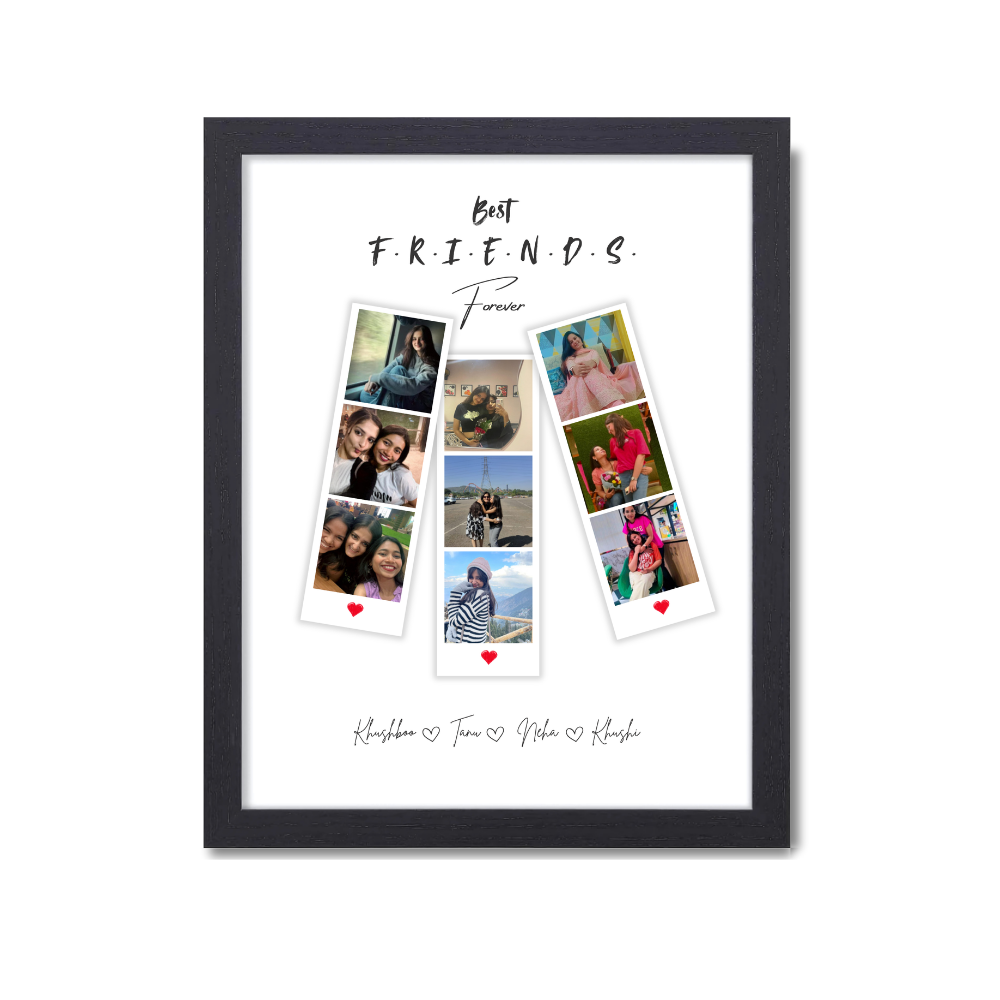 custom best friend photo frame, personalized BFF gift, friends forever frame, friendship photo collage, girls gift frame, F.R.I.E.N.D.S theme photo frame, birthday gift for best friend, 10x13 inch frame for friends, customized photo frame for girls, polaroid photo collage, custom wall frame for friendship, friendship day gift, cute best friend picture frame, Personalized Best Friends Forever  couples
