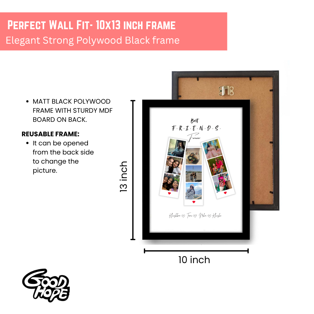 Custom Best Friends Forever Photo Black Frame 10x13 Inch – Personalized Polaroid Style Picture