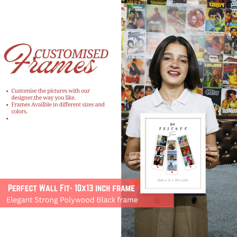Best Friends Forever Custom Photo Frame – White Frame Wall Art with Names & Polaroid Style Layout