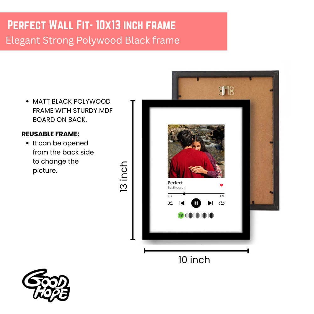 Custom Spotify Song Photo Frame 10x13 Inch – Personalized Music Player Frame with Photo, Song & Scan Code – Gift for Couples, Anniversary, Valentine’s Day