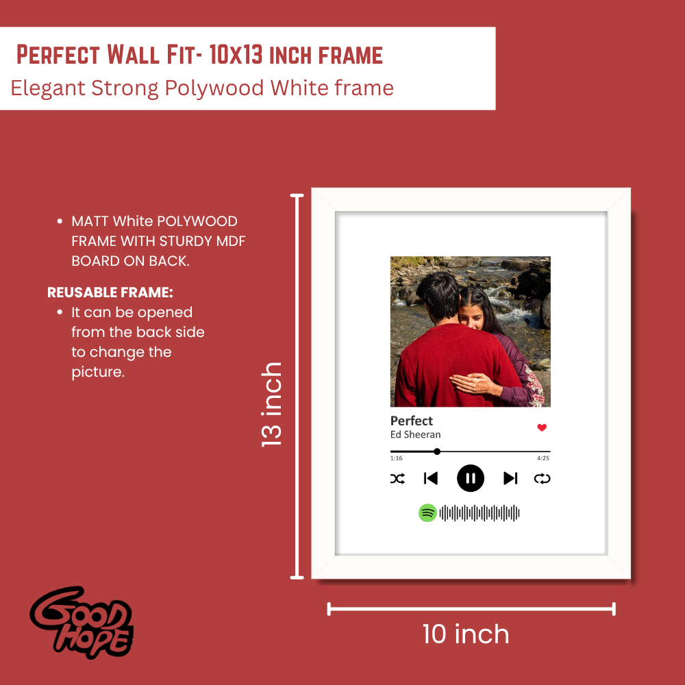 Custom Spotify Song Photo Frame | Personalized 10x13 Inch White Frame
