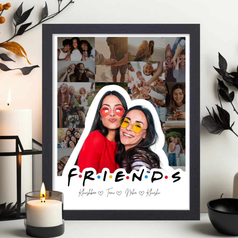 Custom Friends Photo Collage Frame 10x13 Inch – Personalized Picture Frame with Name & Photo – Friendship Gift for Besties, Girls, BFF, Birthday or Farewell