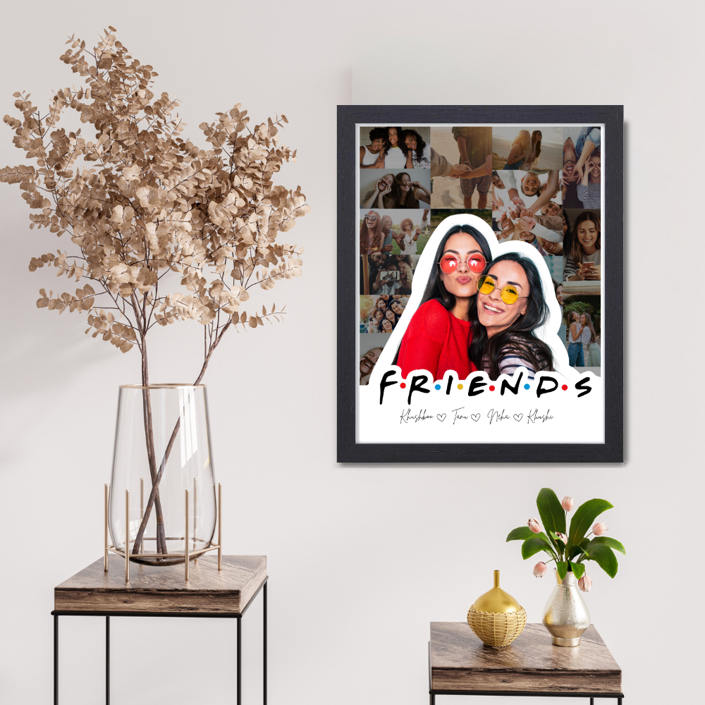 Custom Friends Photo Collage Frame 10x13 Inch – Personalized Picture Frame with Name & Photo – Friendship Gift for Besties, Girls, BFF, Birthday or Farewell