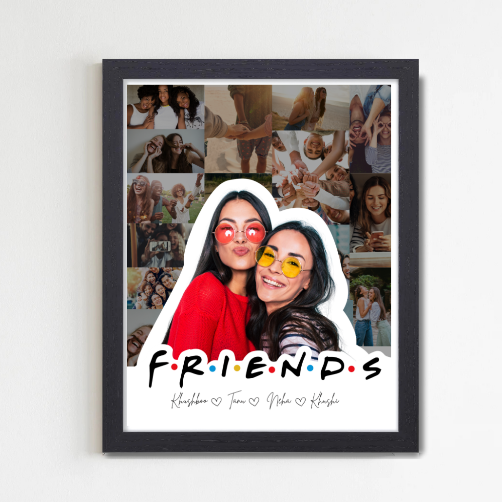 Custom Friends Photo Collage Frame 10x13 Inch – Personalized Picture Frame with Name & Photo – Friendship Gift for Besties, Girls, BFF, Birthday or Farewell