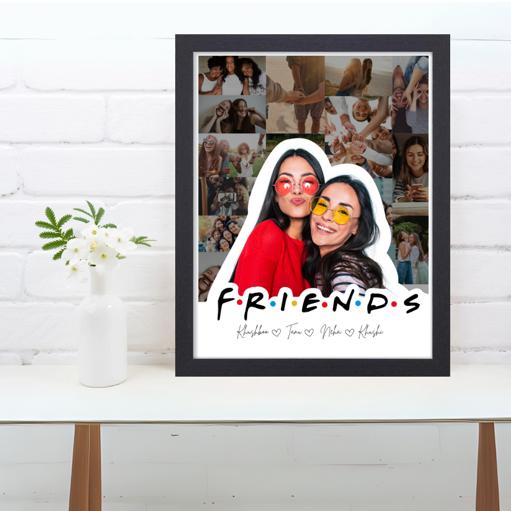 Custom Friends Photo Collage Frame 10x13 Inch – Personalized Picture Frame with Name & Photo – Friendship Gift for Besties, Girls, BFF, Birthday or Farewell