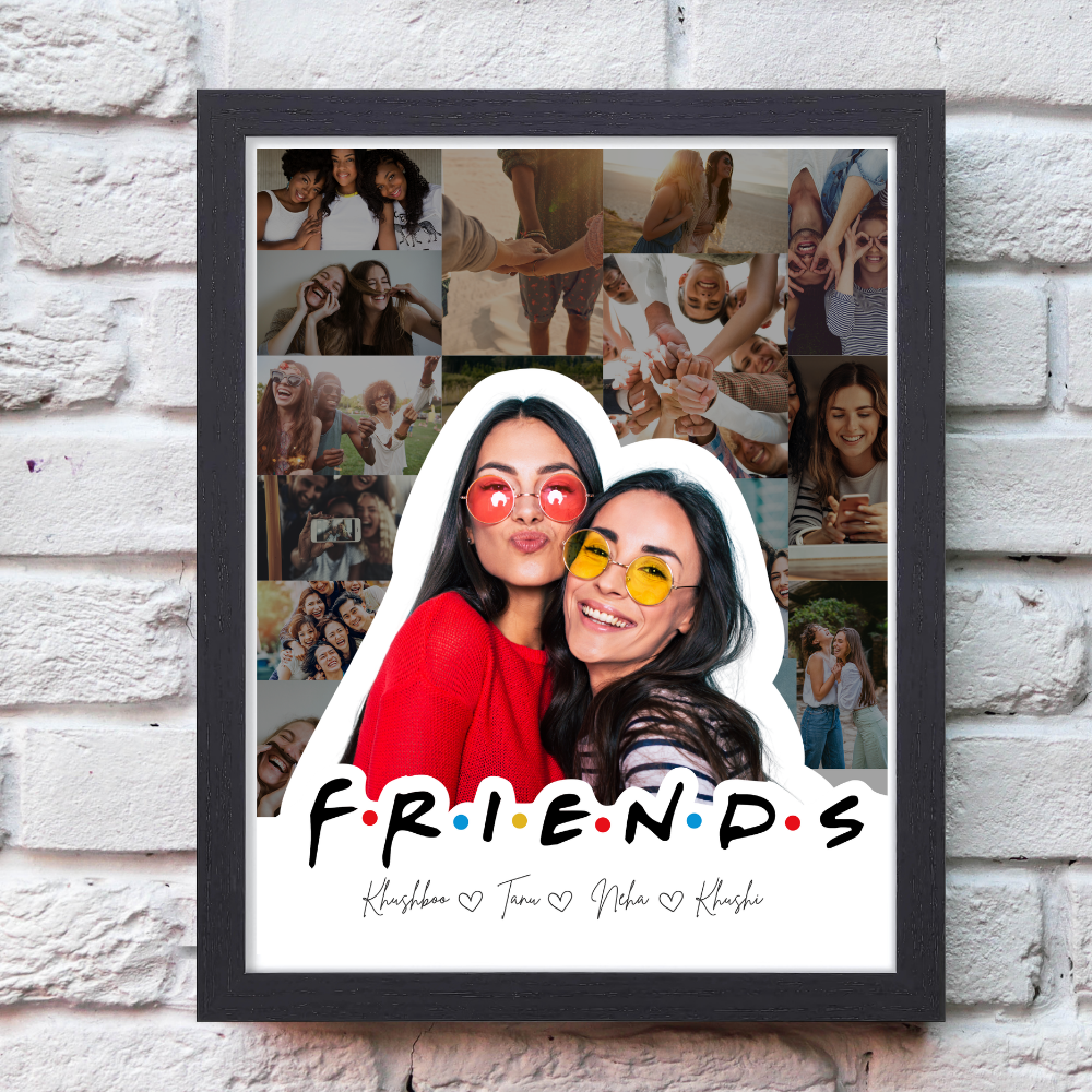 Custom Friends Photo Collage Frame 10x13 Inch – Personalized Picture Frame with Name & Photo – Friendship Gift for Besties, Girls, BFF, Birthday or Farewell