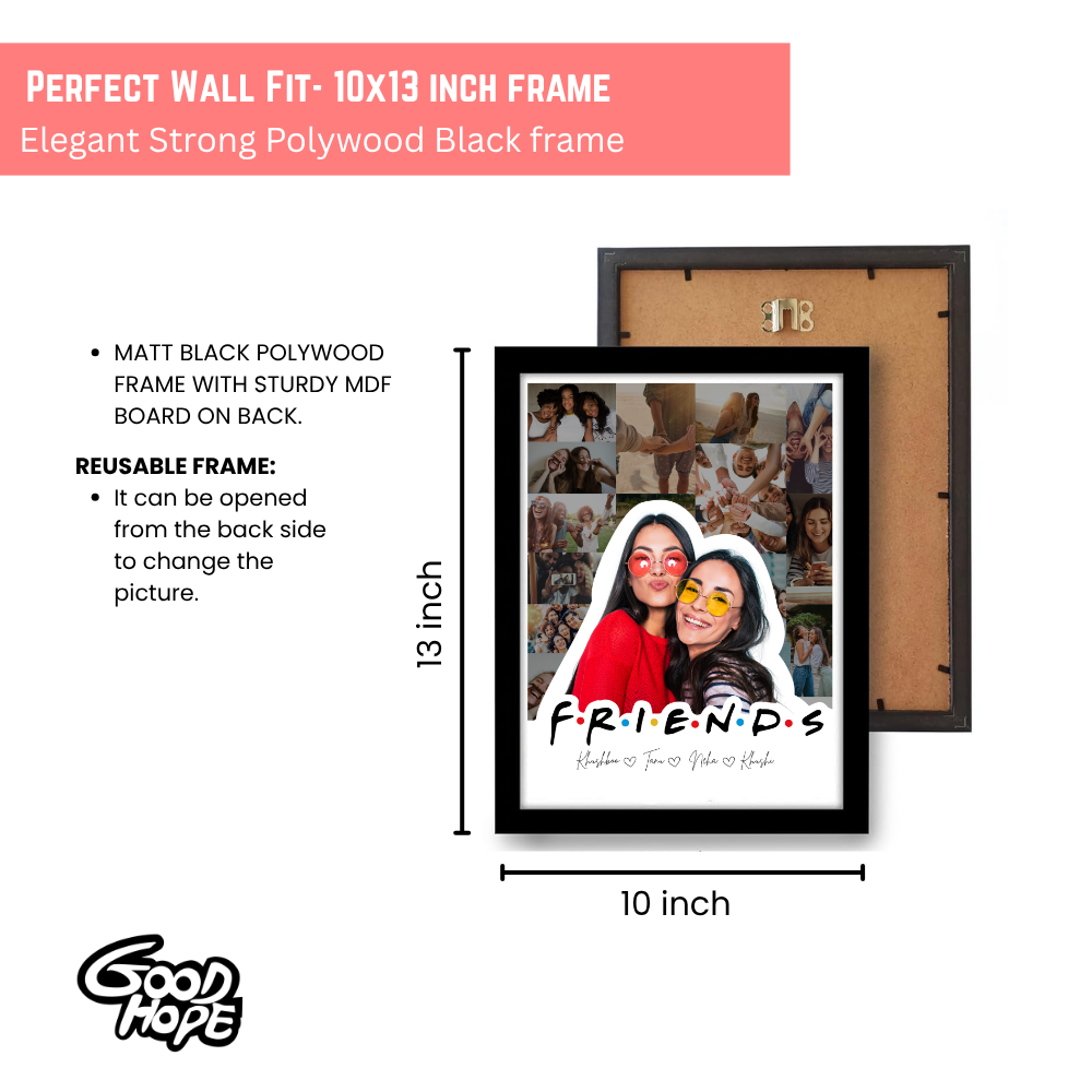 Custom Friends Photo Collage Frame 10x13 Inch – Personalized Picture Frame with Name & Photo – Friendship Gift for Besties, Girls, BFF, Birthday or Farewell