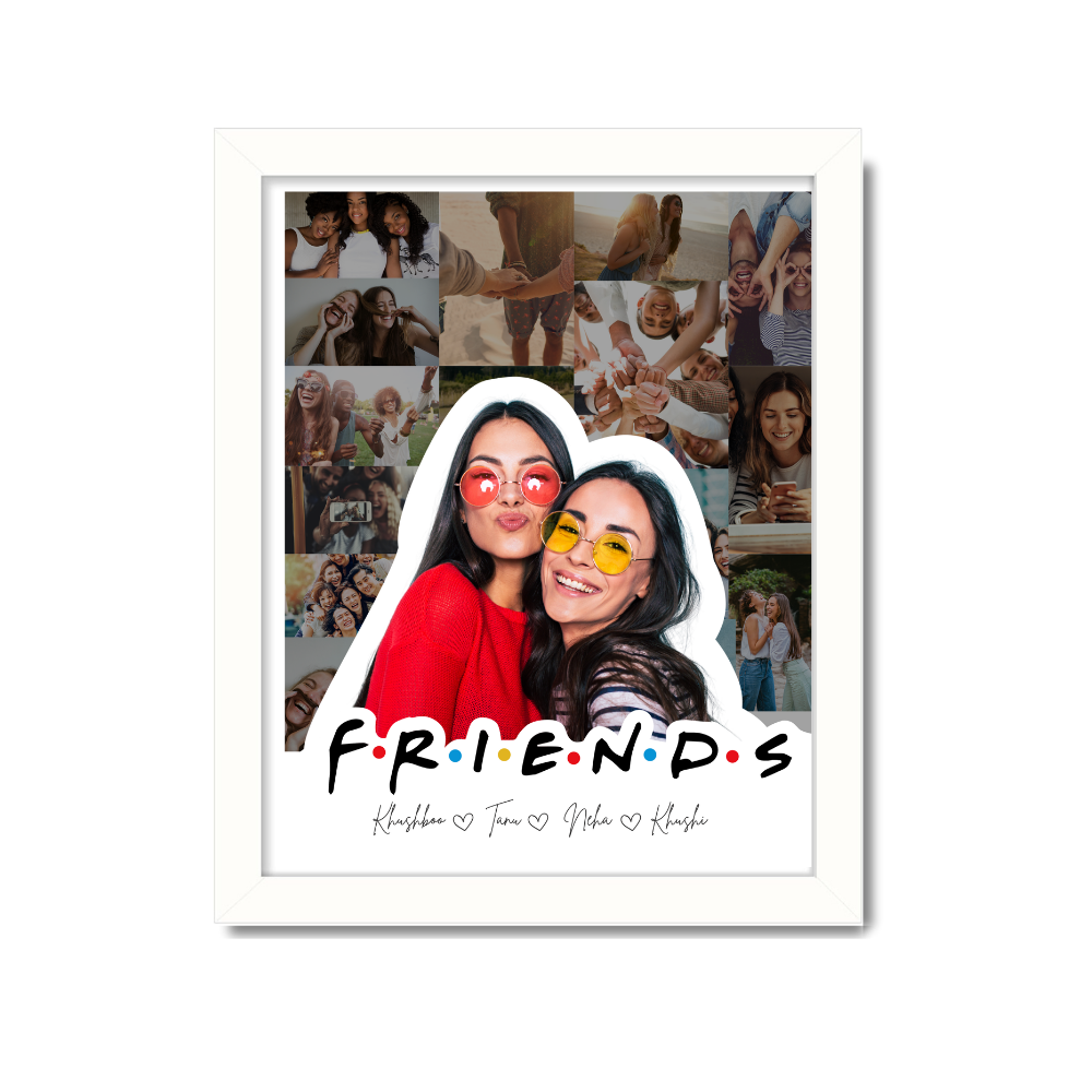 Custom Friends Photo Collage Frame Personalized 10x13 Inch White Frame for Best Friends with Names, custom friends photo frame, personalized friendship collage, best friend gift for girls, friendship day gift, white frame for friends photos, customized BFF picture frame, farewell gift for bestie, friends photo wall art, memories with friends frame, friends themed collage frame, birthday gift for best friend girl, custom name photo frame for friendship