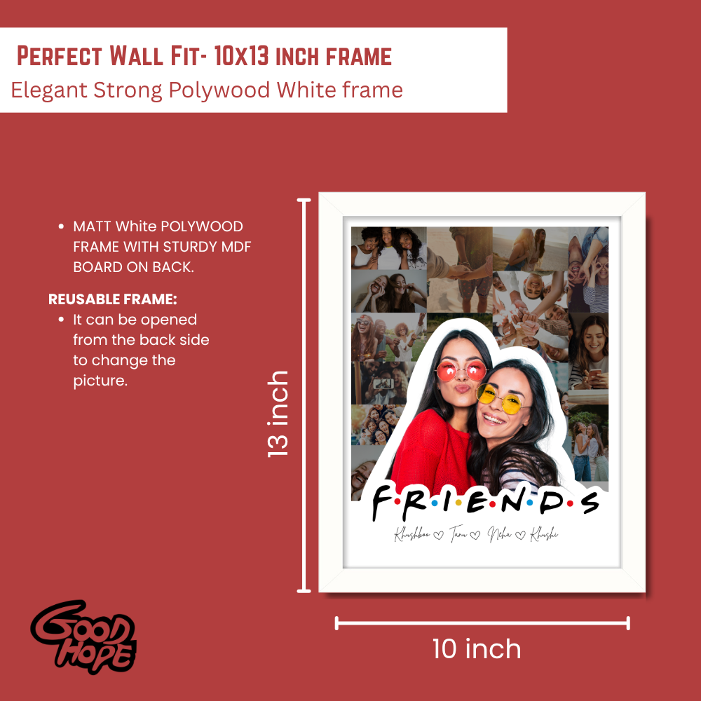 Custom Friends Photo Collage Frame Personalized 10x13 Inch White Frame for Best Friends Couples Sister with Names