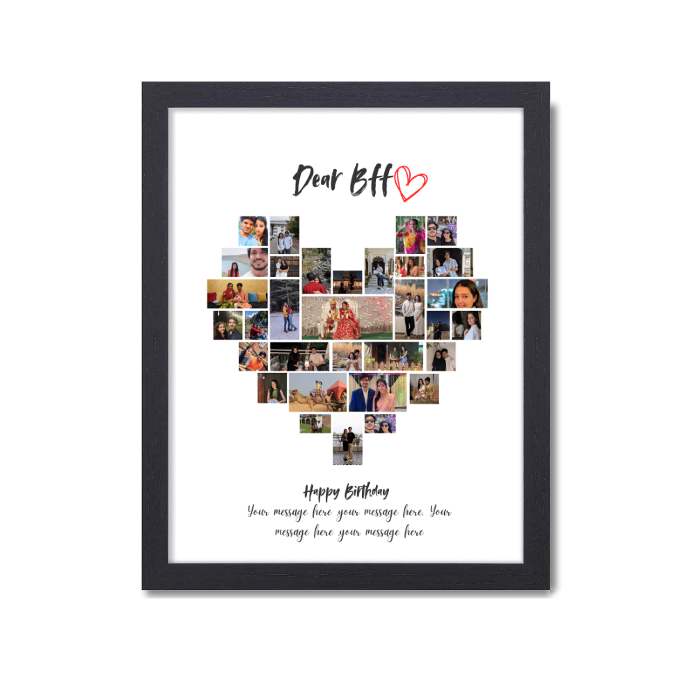 custom bff photo frame, personalized heart collage frame, best friend birthday gift, custom photo frame for girls, friendship collage frame, 10x13 inch photo frame, heart shape photo collage, bff gift for her, customized wall photo frame, personalized birthday frame, photo frame for best friend, photo collage gift for women, custom friendship frame, for brothers, sisters, couples, or family