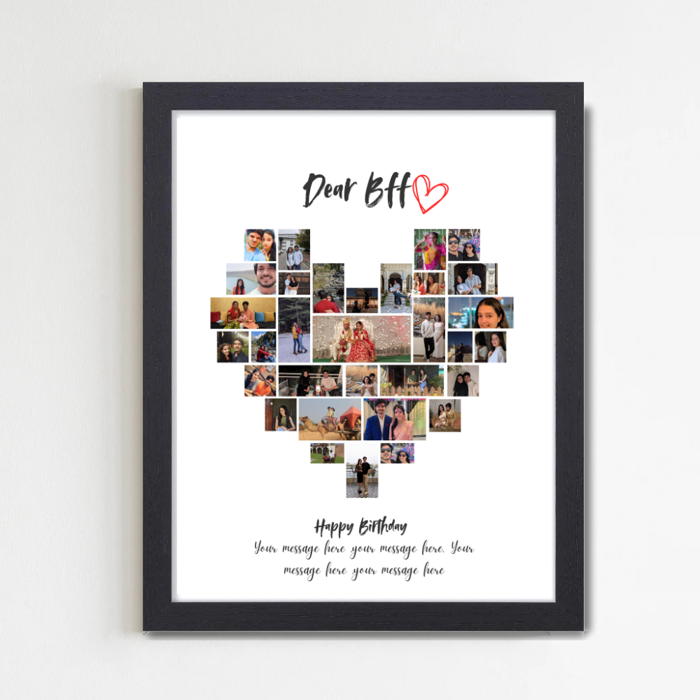 Custom Heart Photo Collage Black Frame 10x13 Inch – Personalized BFF Picture Frame with Message
