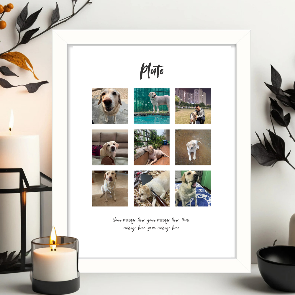 Customized Photo Collage Frame – White Frame Wall Art for friends family and couple  | Personalized Dog/Cat Memory Gift | 9 Photo Grid with Name & Message