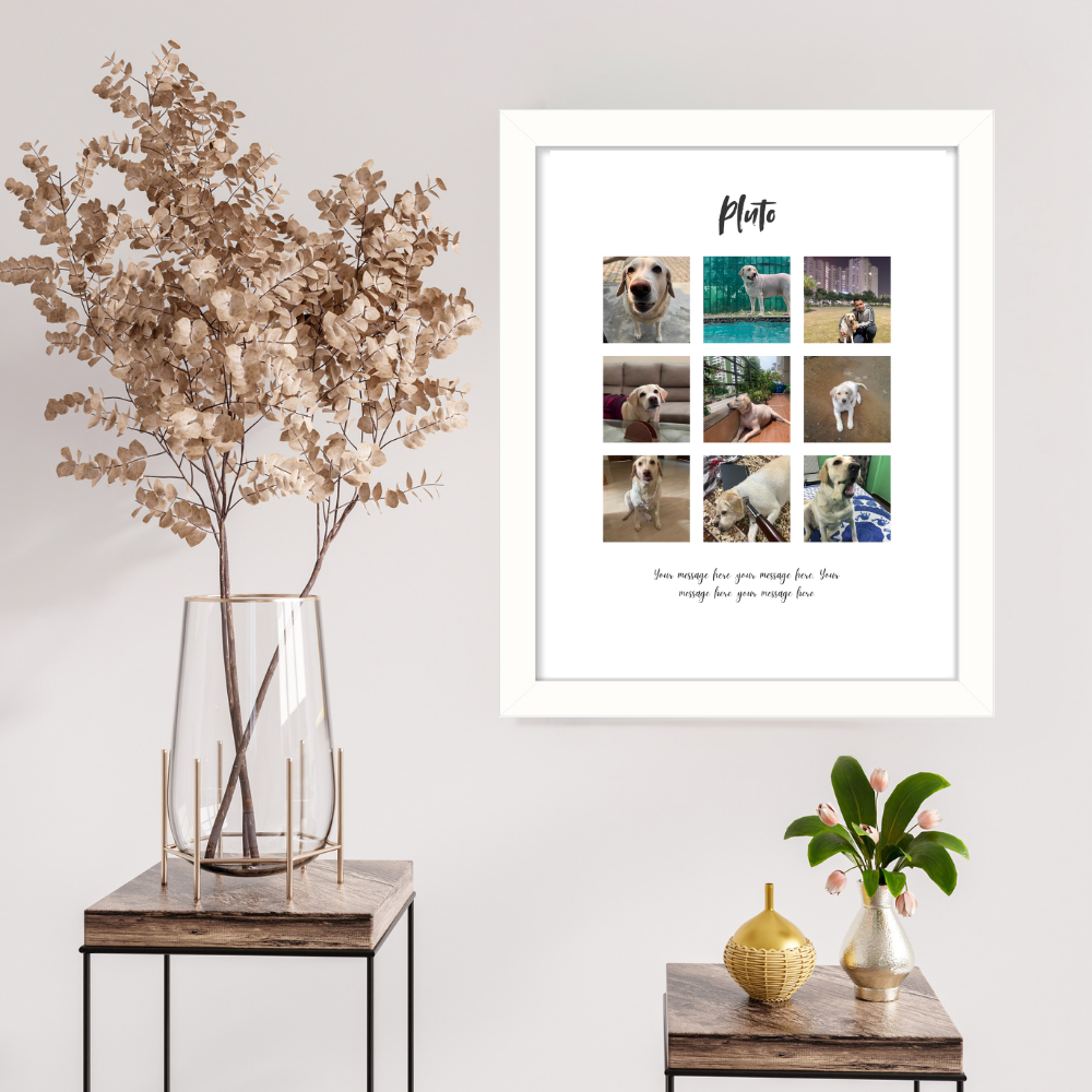 Customized Photo Collage Frame – White Frame Wall Art for friends family and couple  | Personalized Dog/Cat Memory Gift | 9 Photo Grid with Name & Message