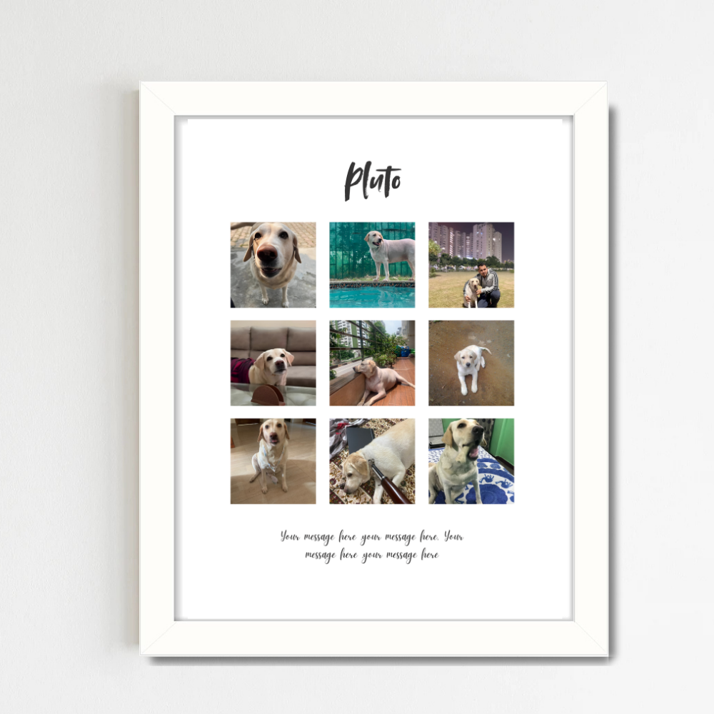 Customized Photo Collage Frame – White Frame Wall Art for friends family and couple  | Personalized Dog/Cat Memory Gift | 9 Photo Grid with Name & Message