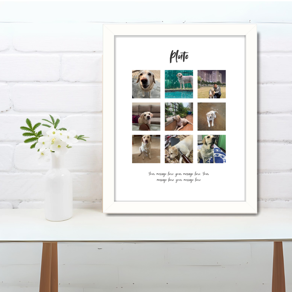 Customized Photo Collage Frame – White Frame Wall Art for friends family and couple  | Personalized Dog/Cat Memory Gift | 9 Photo Grid with Name & Message