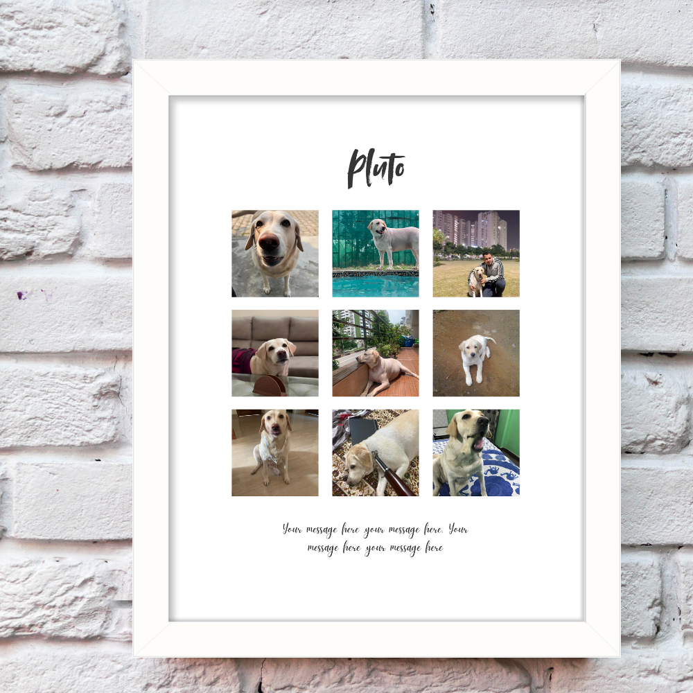 Customized Photo Collage Frame – White Frame Wall Art for friends family and couple  | Personalized Dog/Cat Memory Gift | 9 Photo Grid with Name & Message
