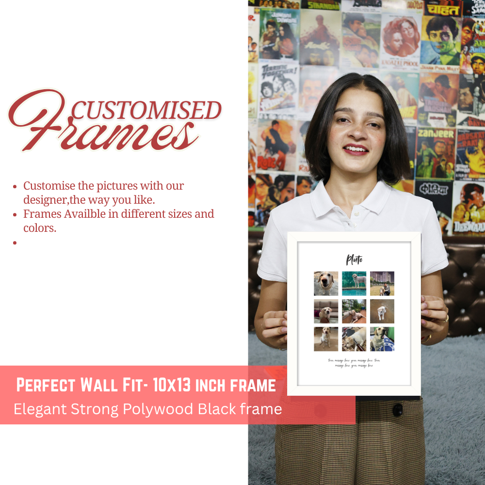 Customized Photo Collage Frame – White Frame Wall Art for friends family and couple  | Personalized Dog/Cat Memory Gift | 9 Photo Grid with Name & Message