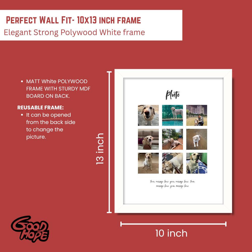 Customized Photo Collage Frame – White Frame Wall Art for friends family and couple  | Personalized Dog/Cat Memory Gift | 9 Photo Grid with Name & Message