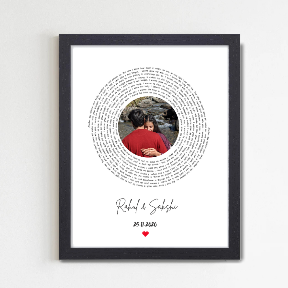 Customized Photo Frame with Circular Text Design | Personalized Couple Gift | 10x13 Inch Wall Decor Frame for Anniversary, Wedding or Valentine's Day