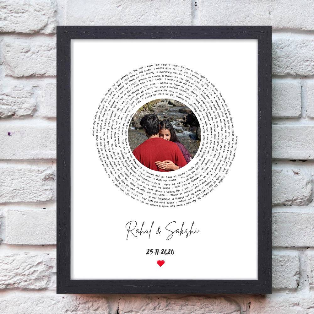 Customized Photo Frame with Circular Text Design | Personalized Couple Gift | 10x13 Inch Wall Decor Frame for Anniversary, Wedding or Valentine's Day