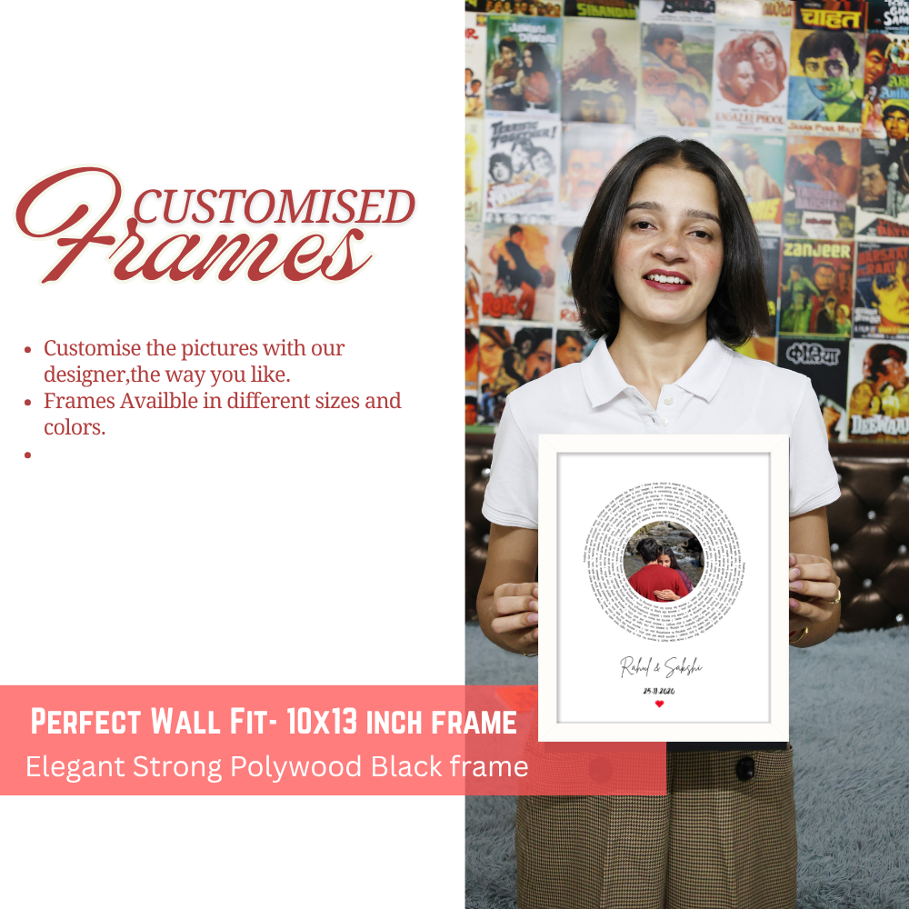 Customized Circular Text Photo Frame – White Frame Wall Art | Personalized Couple Gift with Name, Date & Message