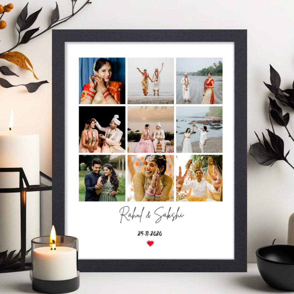 Personalized Wedding Photo Collage Frame | Custom Couple Name & Date Picture Frame